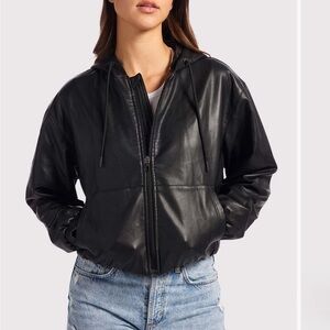 nuuds Black Hooded Vegan Leather Bomber Jacket